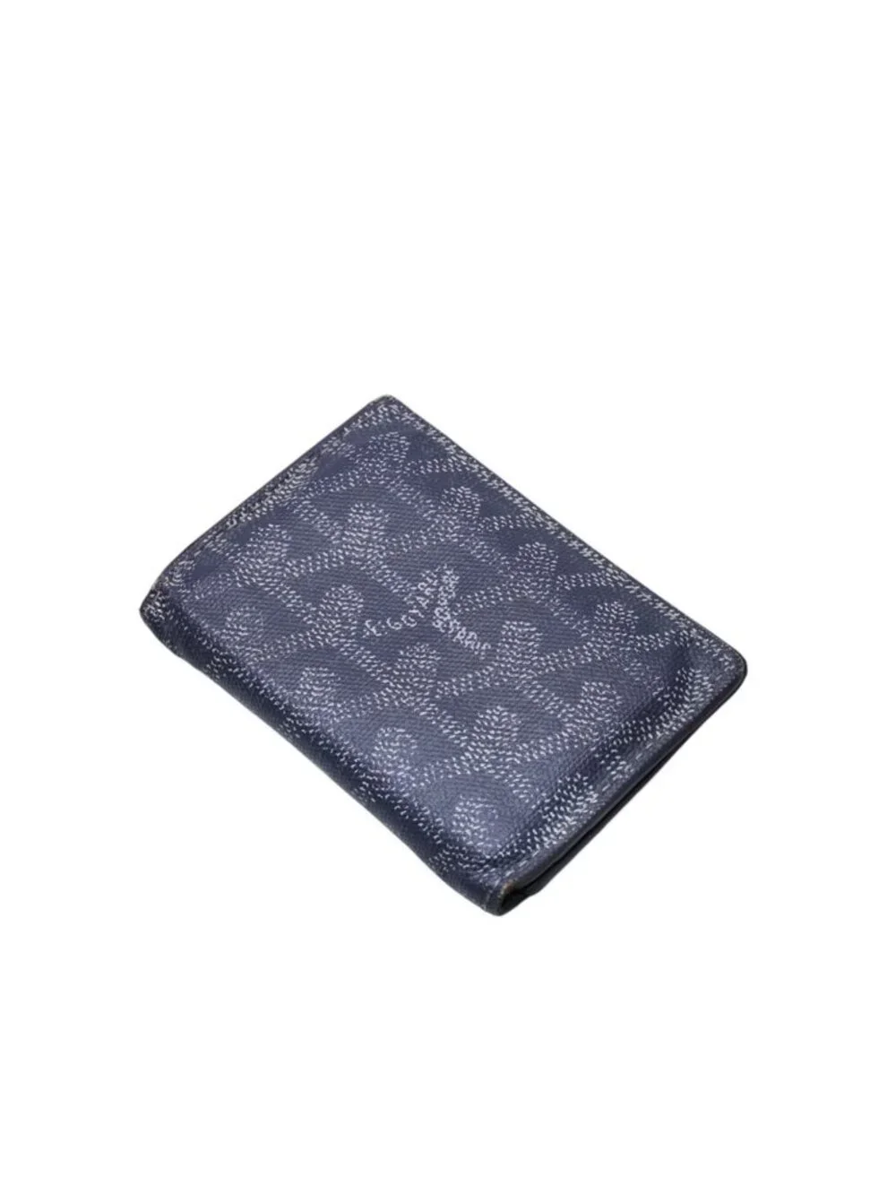 Goyard Saint Pierre Card Wallet Herringbone Pattern Canvas Leather Gray Yellow